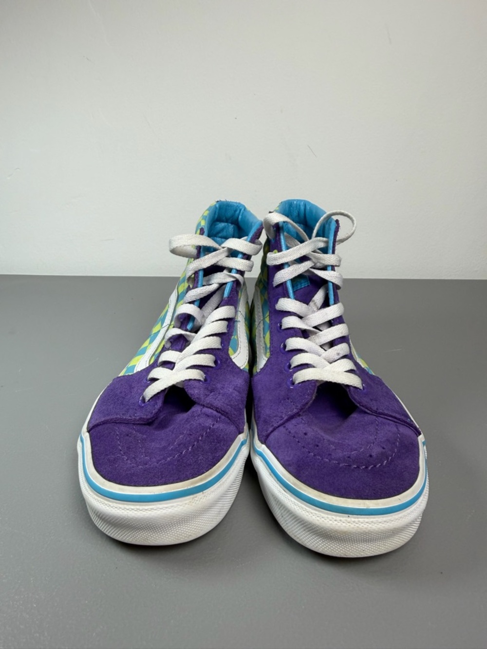 Vans Men Size 6.5 Women Size 8 Sk8 Hi Checkerboard Skate Shoe Violet/Cyan - Picture 3 of 11